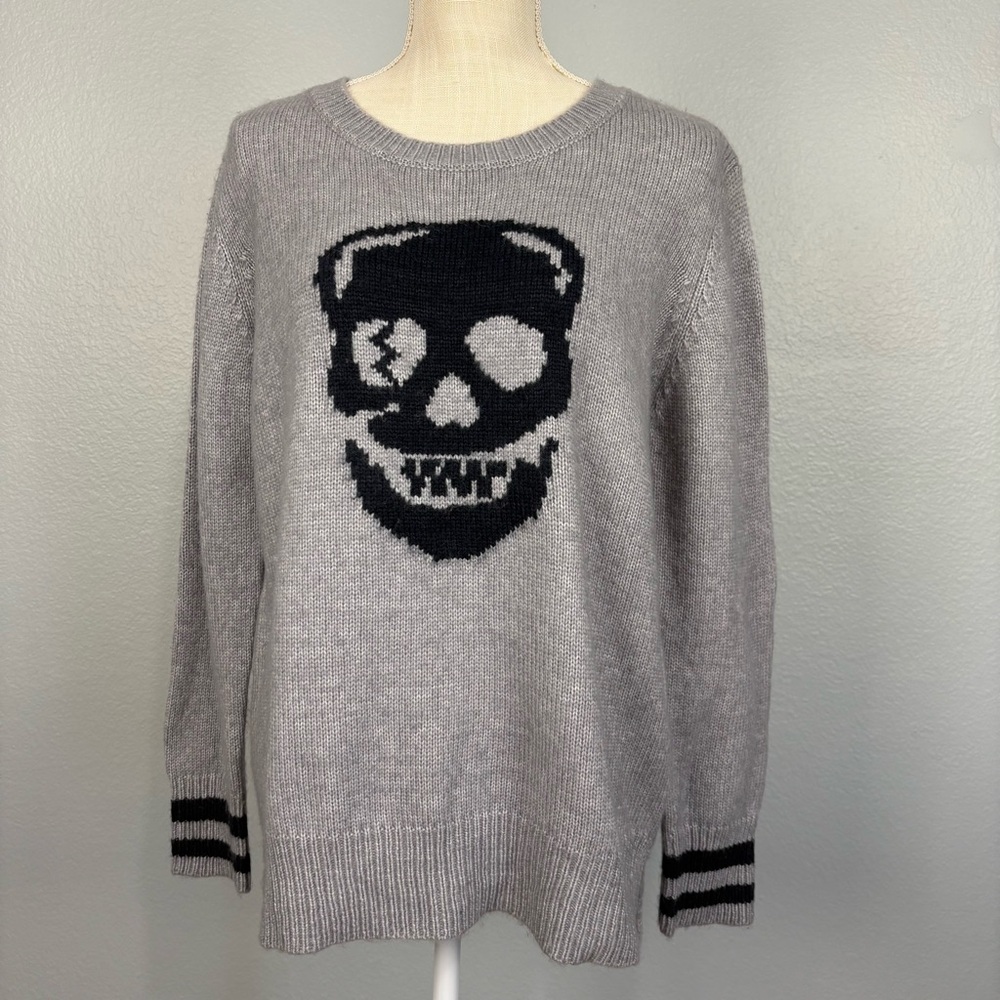 VINTAGE HAVANA Skull Sweater M Black Gray Grunge Oversized Wool Blend Cozy